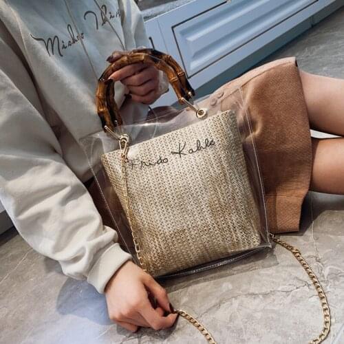 Slub Handle Transparent Bags For Women 2020 Summer Travel Shoulder Simple Crossbody Handbags Lady Beach Hand Bag