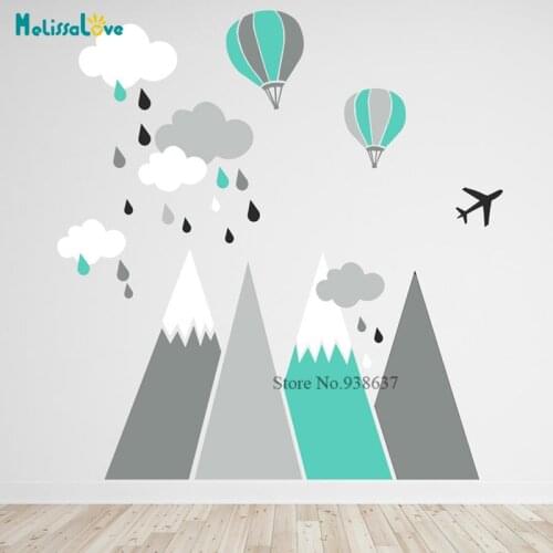 Woodland Mountain Baby Rooom Nursery Decor Dreamlike Hot Air Balloon Self Adhesive Wall Sticker Removable Vinyl Pattern BB861