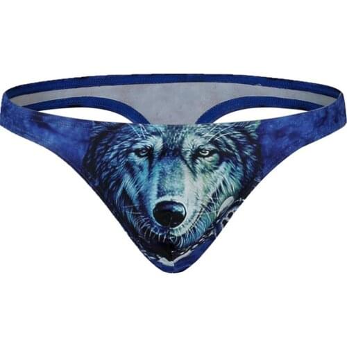 3D Animal Print Men U Convex Bulge Pouch G-string Thongs Low Rise Underwear