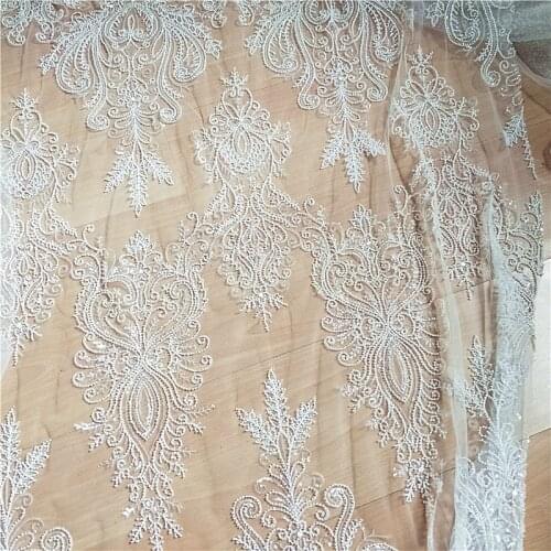 Beaded Sequined Wedding Lace Fabric New Flower Ivory Dress DIY Accessories Cloth RS2509