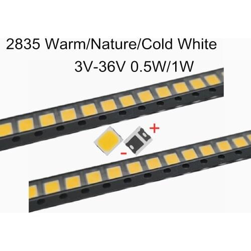 100pcs SMD led 2835 0.5W 1W High Brightness White 3V 6V 9V 18V 36V 350mA 150MA 100MA 30MA 60MA 50MA 3000K-10000K led Beads