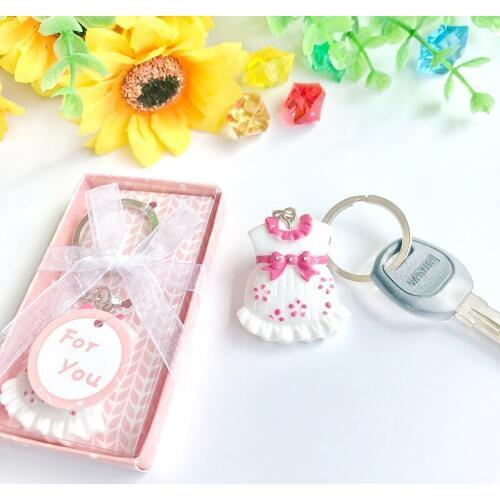 30PCS Unique Baby Girl Decoration Favors of Amazing Little Baby Dress Key Chain Favor For Baby Birthday Gift