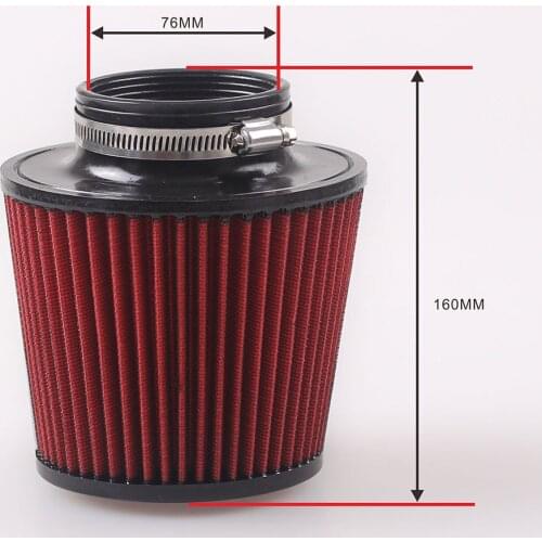 Universal Clamp-On Air Filter High Performance 3'' inch 76 mm Car Ram Cold Air Intake Cone Standard Washable Car Accessories 1PC