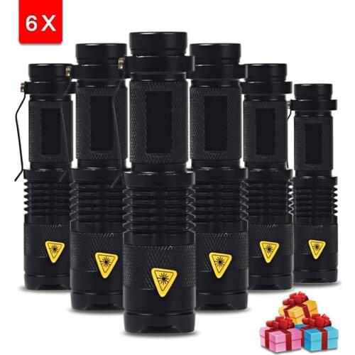 6PCS/Set Mini Flashlight ZOOM 7W 2000LM Waterproof LED light Zoomable LED Torch AA 14500 battery Flashlight Torch Lamp