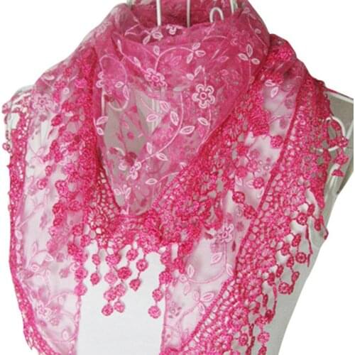High Quality Tassel Scarf Women Fashion Nylon Hollow Lace Rose Floral Hollow Scarves Shawl Lady Triangle Shawl Wrap Gift Wraps
