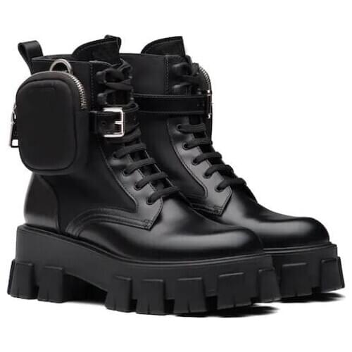 Womens Shoes Ankle Pouch Combat Boots Genuine Brushed Rois Leather And Nylon Boots