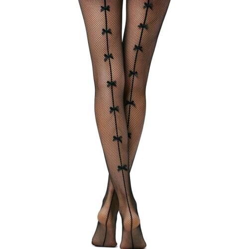 Womens Tights Sexy One Line Design Pantyhose Small Bow Fishnet Stockings Plus Size Women Ladies Female Hosiery New Dropshipping