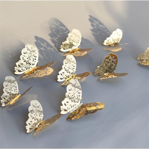 Golden/sliver 12pcs/lot hollow out luxury butterfly wall sticker 3D butterfly used for bedroom wall curtain living room