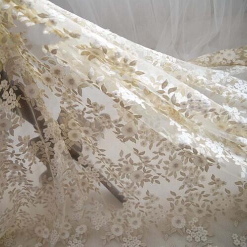 1Yard High-grade fabric Fight color embroidery lace Tablecloth curtains diy material Wedding cloth night dress fabrics