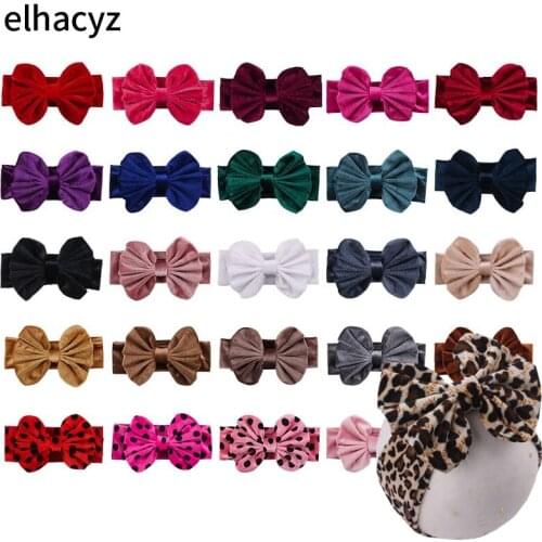 10pcs/lot New Chic Leopard DOT Velvet Big Hair Bow Headband Funky Soft Solid Elastic Hair Bands Hair Accessories Girls Boutique