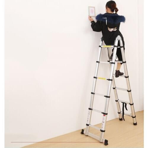 2.5m ladder retractable folding aluminum herringbone ladder Telescopic Extension Tall Multi Purpose telescopic ladder step