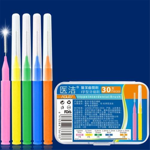 30 Pcs L Shaped Interdental Brush Denta Floss Interdental Cleaners Orthodontic Dental Teeth Brush Toothpick Oral Care Tool