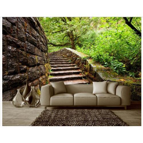 Customized 3d photo wallpaper 3d wall murals wallpaper Bench space setting wall outdoor garden trees 3d living room wallpaper