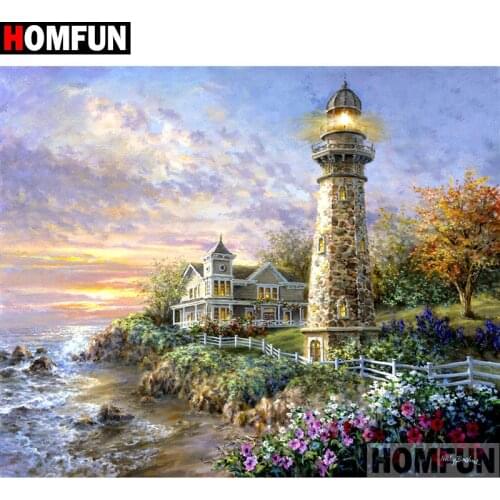 HOMFUN Full Square/Round Drill 5D DIY Diamond Painting "Lighthouse snow scene" Embroidery Cross Stitch 3D Home Decor Gift A11055