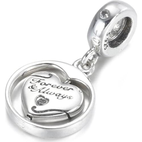 Authentic S925 Silver Pendant Bead fit Lady Bracelet Bangle Spinning Forever & Always Soulmate Heart Dangle Charms DIY Jewelry