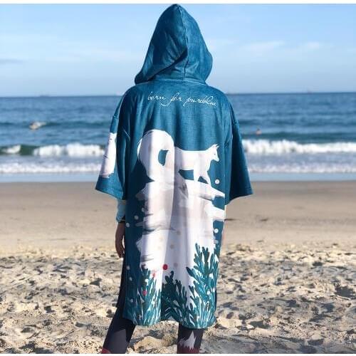 Nu-June Microfiber Women Man Swimming Diving Bathrobe Cloak Printing Changing Robe Bath Towel Outdoor Hooded Beach Towel Poncho