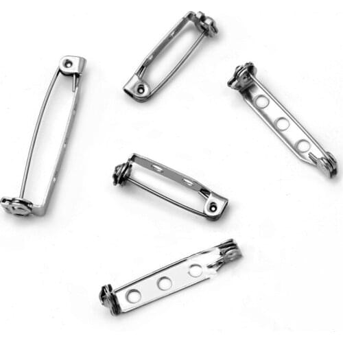 BASEHOME 20pcs 20/25/32/38mm Length Stainless Steel Safety Pins Brooch Settings Wedding Brooch Needles DIY Jewelry Findings