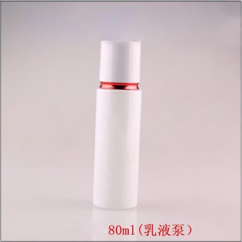 80ml pearl white glass bottle with press pump bottle white lid red line lotion emulsion foundation bottle ,glass lotion bottle