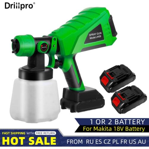 1000ml 800W Cordless Electric Paint Sprayer Spray Gun 2 Batteries Airbrush Nozzle Adjustable Car Spraying for Makita 18V Battery