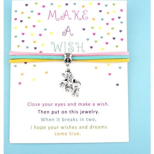 Unicorn Horse Animal Heart Love Wish Charm Card Bracelets Wax Cords Suede Women Men Girl Boy Unisex Jewelry Gift Drop Shipping