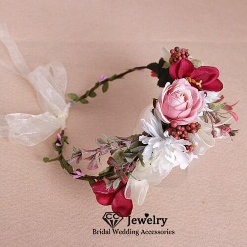 CC 100% Handmade Flower Hairbands Women Accessories Wedding Crowns Engagement Hairwear Bridesmaids Wreath DIY Garland Sale 58308