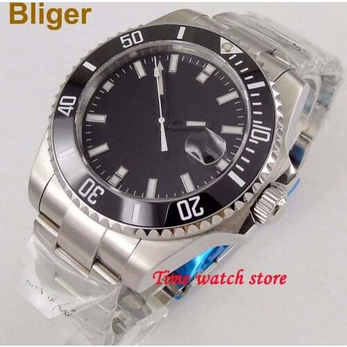 Bliger 43mm Miyota 8215 Automatic watch men sapphire glass waterproof stainless steel date black dial ceramic bezel date