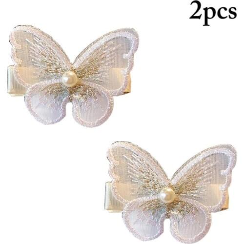 Coxeer 1 Pair Creative Hair Pins Butterfly Pearl Decor Embroidery Hair Clips Hair Accessories For Girl Clothing Accessories