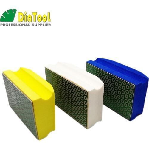 DIATOOL 3pcs Electroplated Diamond Hand Polishing Pad 90X55MM Hard Foam-backed Grinding Block (#400+#600+#800)