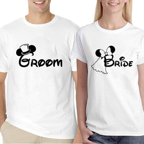 Groom Bride Mickey Minnie Couple Tshirt Summer Funny Women Casual Tshirt Lovers Tops Harajuku Disney Clothing Dropship