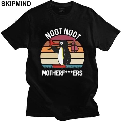 Funny Penguin Meme T-shirt Unisex Adult Short Sleeve Graphic Pingu Noot Noot T Shirt O-neck Slim Fit Cotton Sunset Tee Clothing