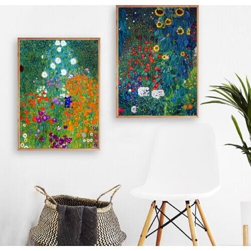 Gustav Klimt Bauerngarten Landscape Canvas Painting Wall Art Pictures Farm Garden with Sunflowers Posters and Prints Home Decor