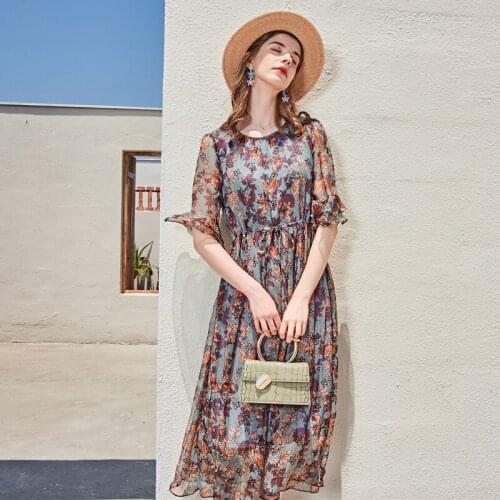 Coffee chiffon silk floral maxi dress women femme 2020 summer long work boho beach office sexy party luxury dresses plus size