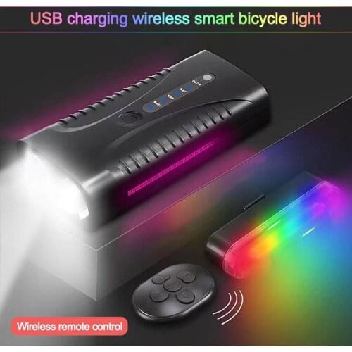Bicyclie Lights Set Remote Control USB Rechargeable Colorful Taillight Headlight Smart Sensor MTB Safety Warning Cycling Light