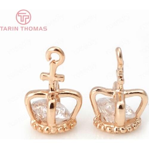 2PCS 13x6.5MM 24K Champagne Gold Color Brass with Zircon Crown Charms Pendants Diy Jewelry Findings Accessories wholesale