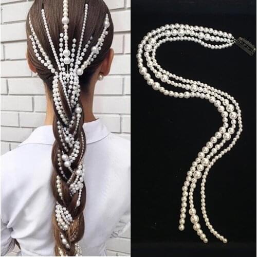 HOT SALES！！！Women Fake Pearls Hair Extension Chain Ponytail Tassel Headdress Party Decor Wholesale Dropshipping New Arrival