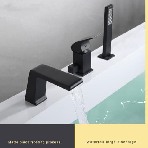 Matte Black Bathtub Faucet set Mixer Single Handle Mixer Tap Waterfall Spout With Brass Handshower Bath Mixer Shower