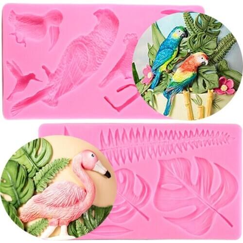 Monstera Flamingo Fern Leaf Silicone Mold DIY Baby Birthday Cake Border Fondant Cake Decorating Tools Candy Clay Chocolate Mould