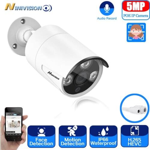 NINIVISION Wide Angle 3.6mm Outdoor IP Camera PoE 5MP Metal Case ONVIF Security Waterproof IP Camera CCTV 3PCS ARRAY LED