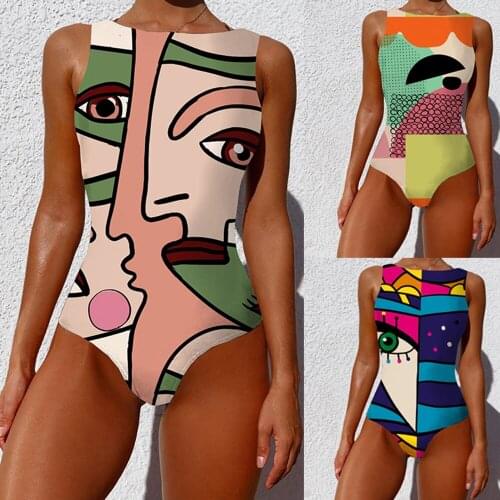 New 2021 printed cartoon one-piece swimsuit women retro swimsuit womens swimsuit plus size beachwear open back swimwear