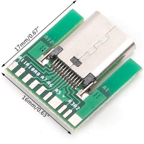 USB 3.1 Type C Female Socket Connector Plug SMT Type With PC Board DIY 24 pin 16x17mm