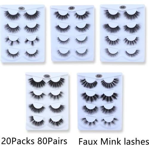 TDANCE Wholesale 80Pairs 20 Packs 3d Faux Mink Lashes Bulk Thick Long Wispy Natural Mink Lashes Pack Short Wholesales False Lash