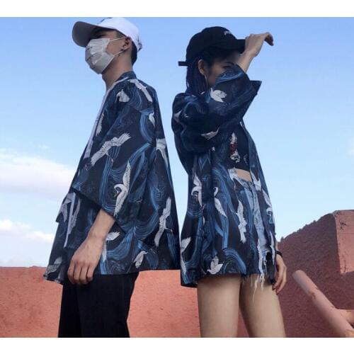 Woman Man Couple Coat Fashion Japanese Summer Kimono Cardigan Kimono Yukata Thin Loose Outer Garment