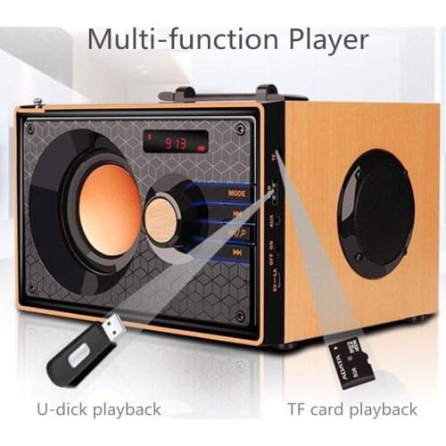 Portable Bluetooth Speaker Wireless Stereo Bass Subwoofer Wooden Party Speakers Support FM radio AUX Remote Control caixa de som