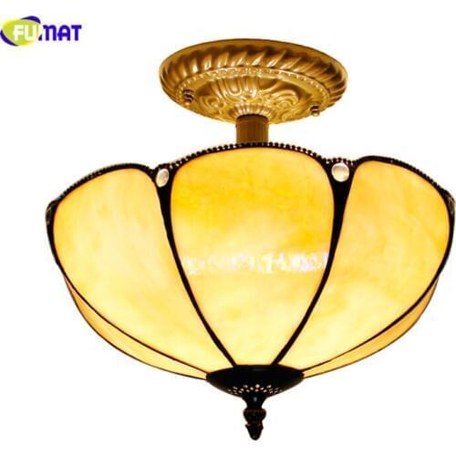 FUMAT Tiffany Style American Ceiling Lamps LED Art Shade Lamps Living room Stained Glass Ceiling Lights For Bed Room Foyer Light