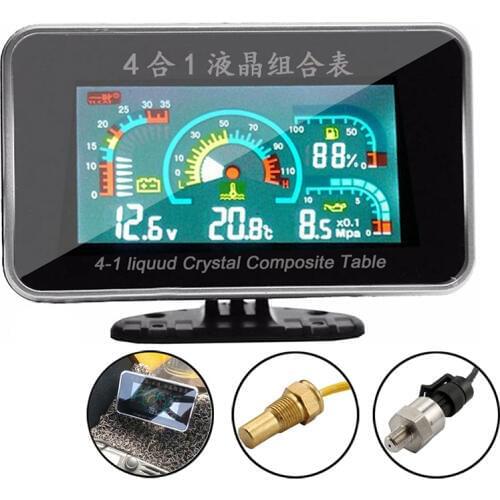Instrument Panel 4in1 Universal LCD Car Digital ALARM Gauge Voltmeter Oil Pressure Fuel Water Temp 12V for voltimetro coche volt