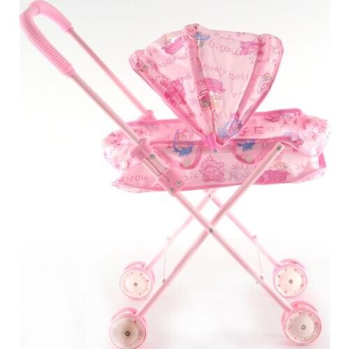 Pink Doll Outdoor Baby Buggy Pram Infant Push Cart Stroller Trolley Baby Dolls Stroller Folding Kids Pretend Role Play Toys 8268
