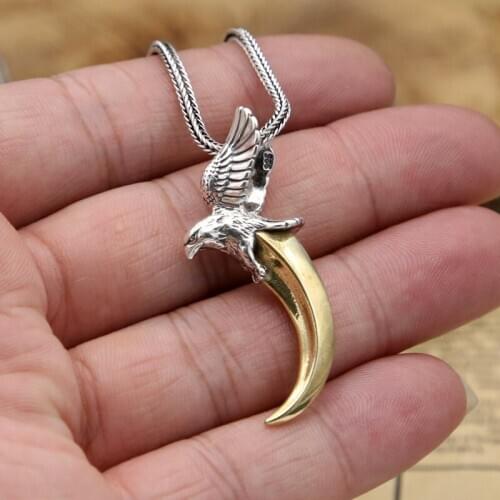 S925 Sterling Silver Takahashi Goro Retro Thai Silver Eagle Crescent Moon Male And Female Pendants
