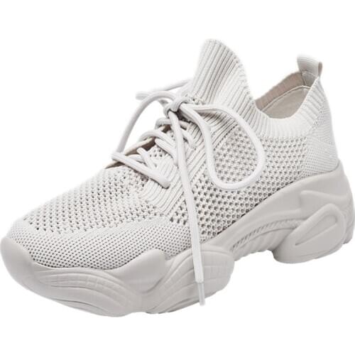 Mesh Hollow Out Sneakers Women Breathable White Pink Black Casual Shoes Thick heel Summer Platform Shoes Height Increasing