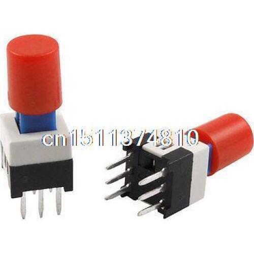 10 Pcs Red Cap 7 x 7mm x 16mm Latching Tactile Tact Push Button Switch 6 Pin DIP