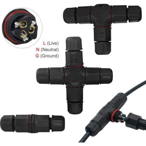 IP68 Waterproof Connector 3 Pin Electrical Terminal Adapter Wire Connector T type Cross Straight for Outdoor Lighting Connectors